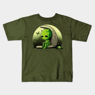 Sad alien sitting and thinking Kids T-Shirt